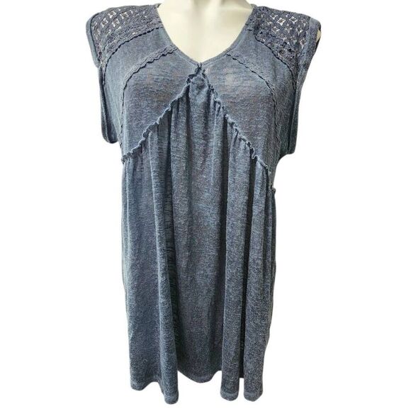 Cato blue boho sleeveless shirt tiered blue tunic size Large - Picture 1 of 8